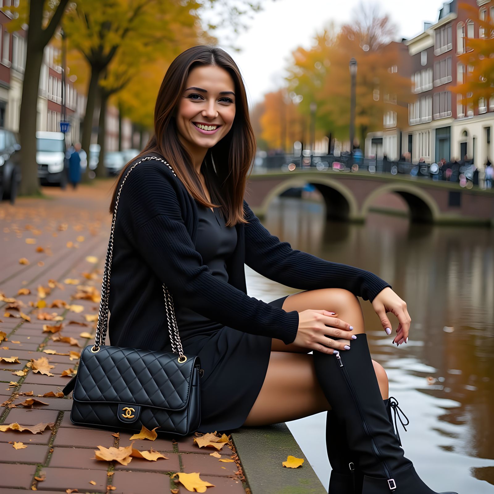 Elegant Woman by Autumnal Amsterdam Canal