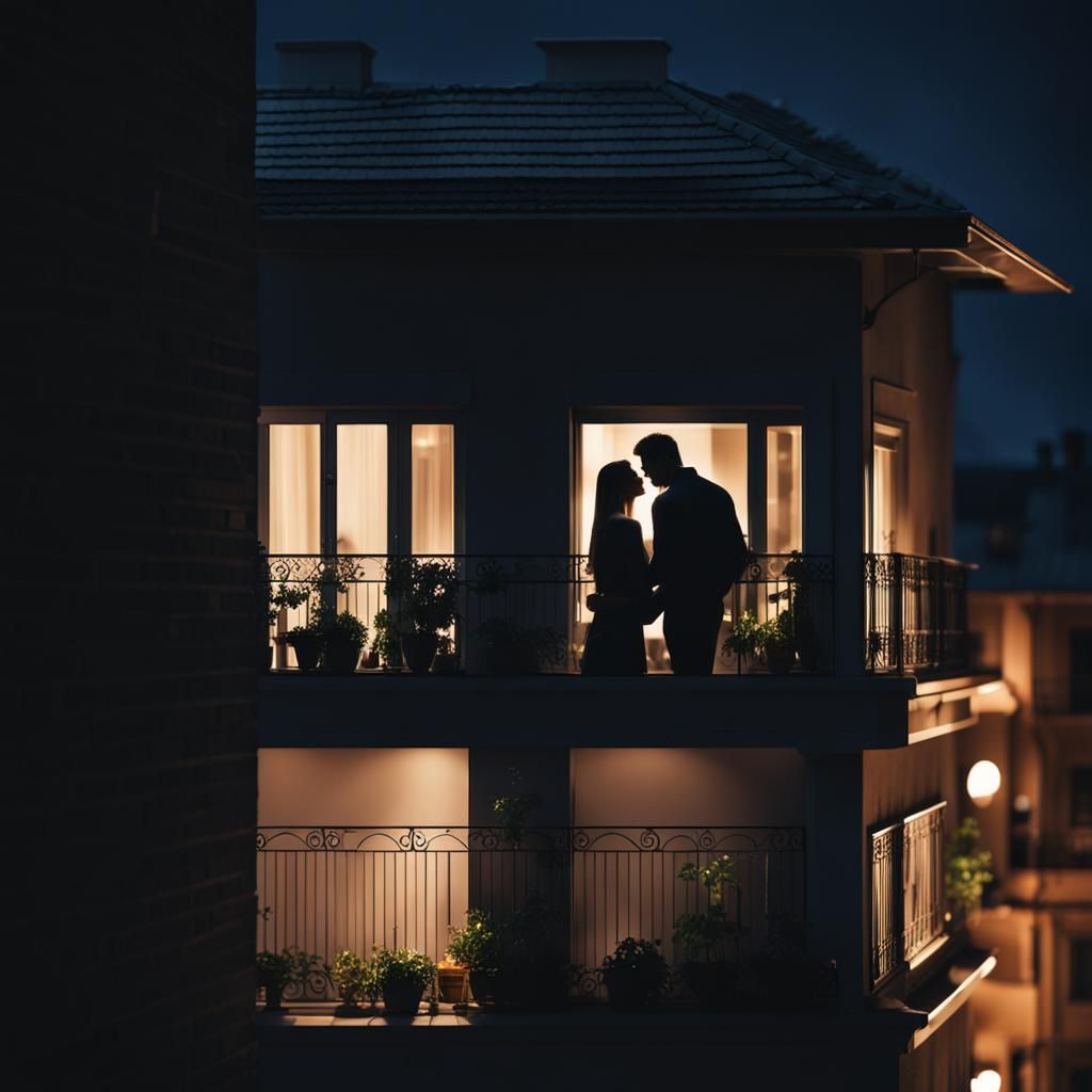 Romantic Couple on Balcony at Night