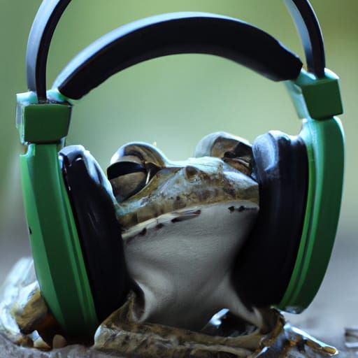 Frog with Headphones in 4K Resolution