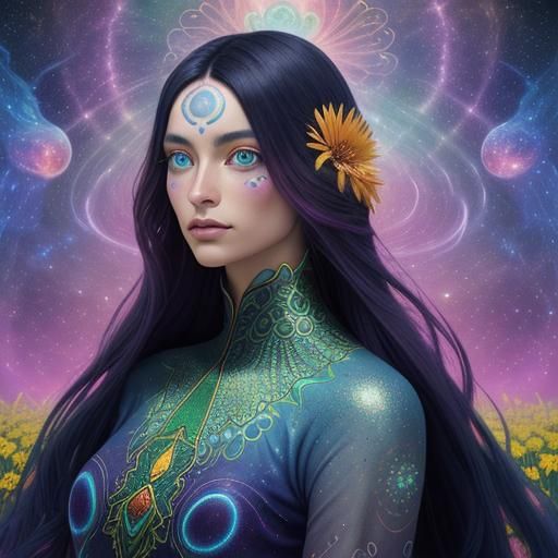 Cosmic Dragon Peacock Woman in Astral Art Style