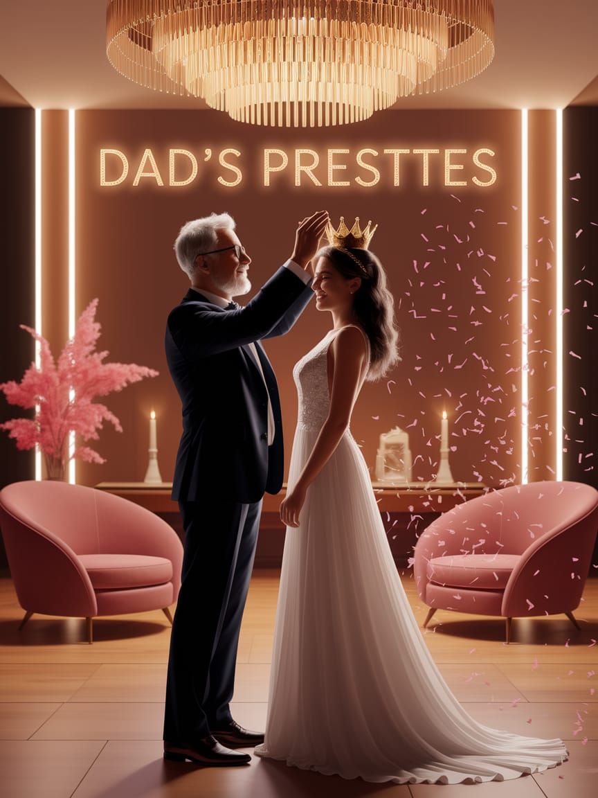 Elderly Father Crowns Daughter in Pink Light