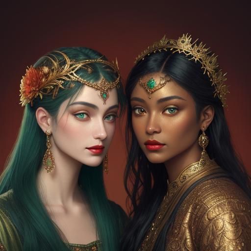 Ethereal Fantasy: Golden Woman with Peacock Hair