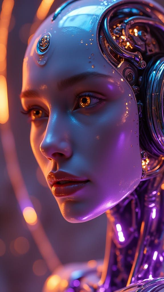 Cybernetic Woman in Glowing Mechanical Frame