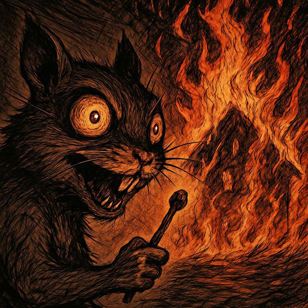 Squirrel Arsonist in Dark Anime Style
