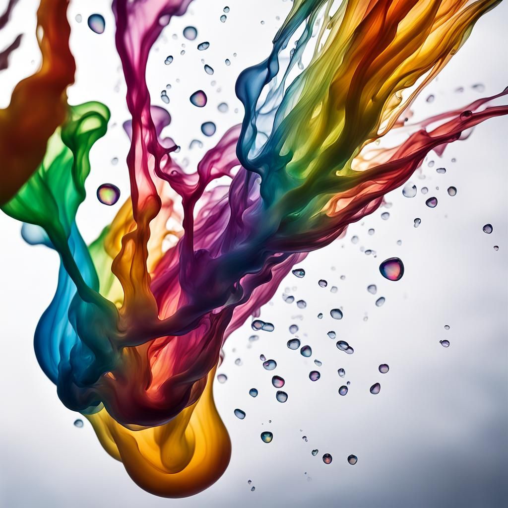 Rainbow Ink Drops Swirling in Water