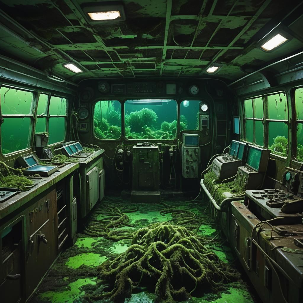 Bioluminescent Horror: Abandoned Vessel Interior