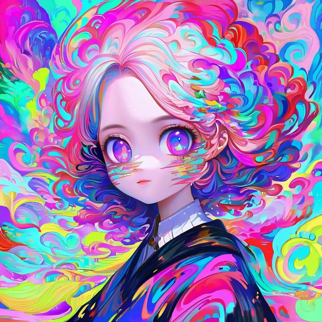 Vibrant Anime Portrait of a Cyclops Girl in a Dreamy Glitchy...