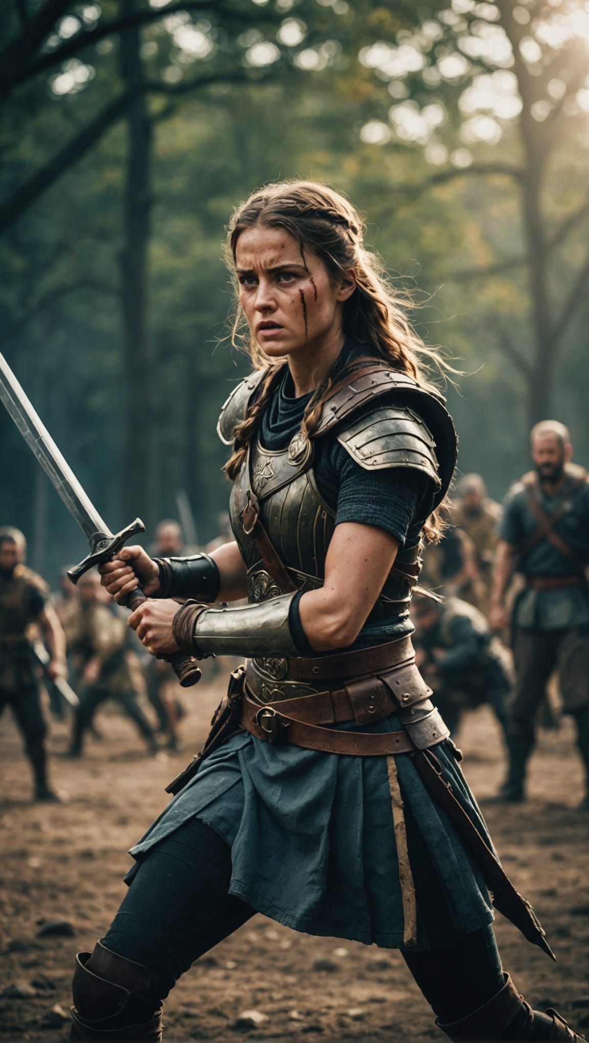 Cinematic Warrior Girl in Epic Battle Scene