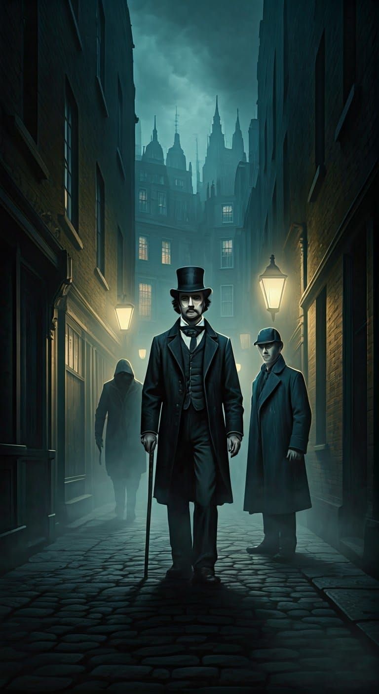 Mysterious 19th Century London Streetscape in Dark, Gothic S...