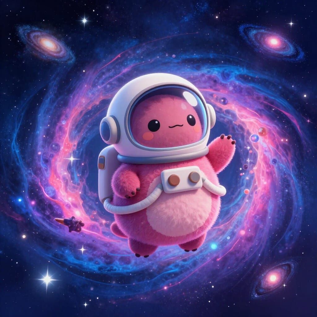 Tardigrade Astronaut in Vibrant Nebula Digital Art