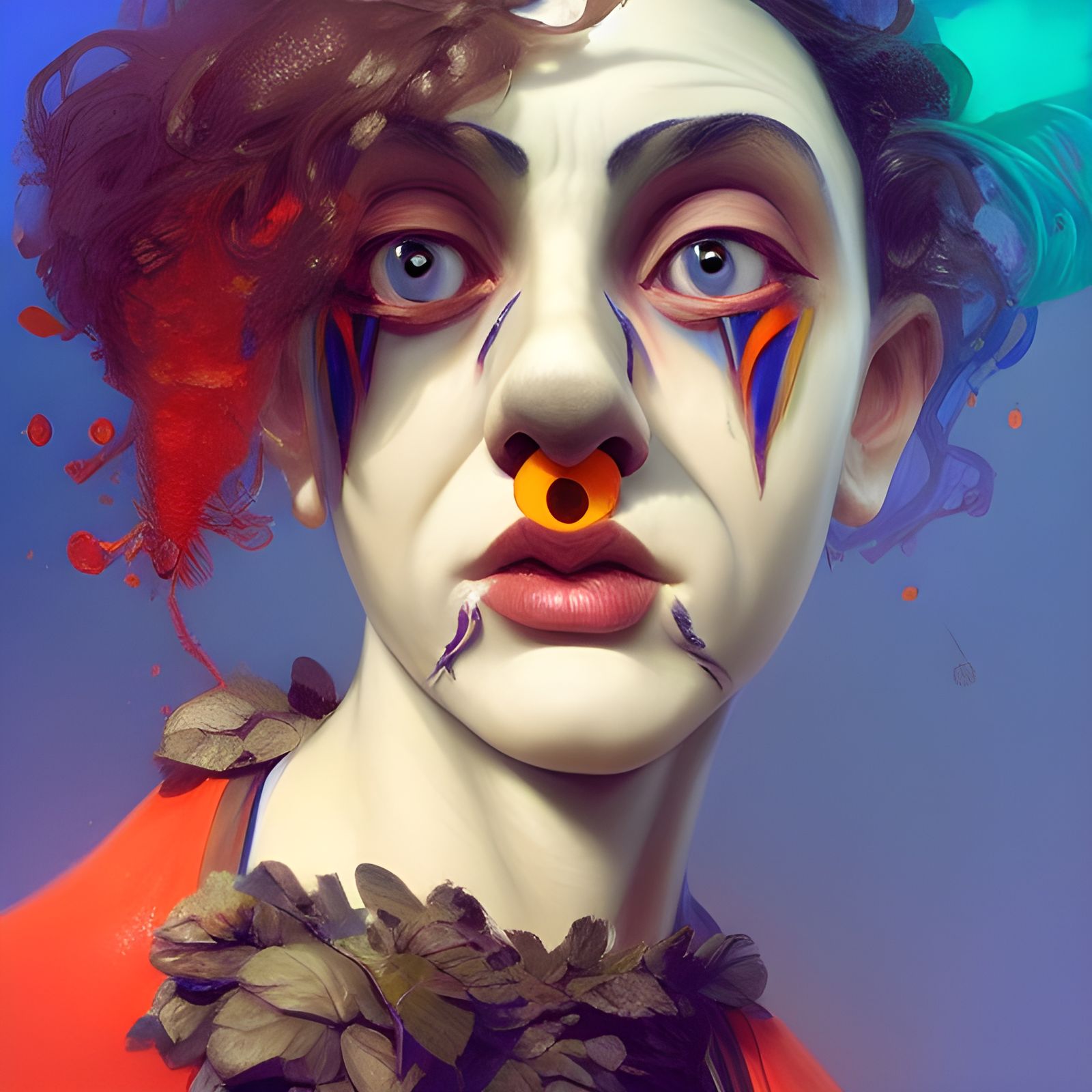 British Papaya Clown Portrait in Hyperdetailed Style
