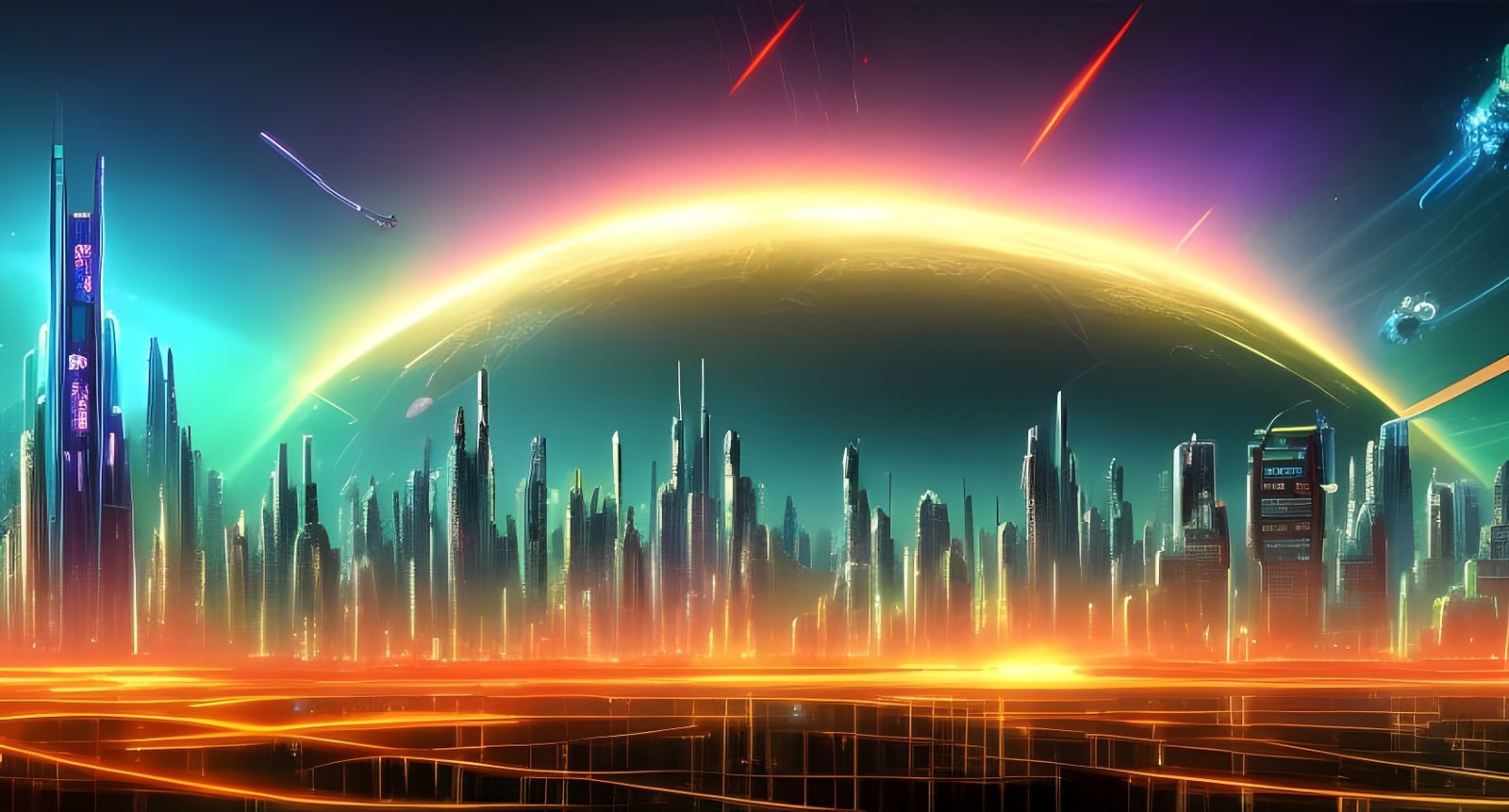 Cyberpunk City Under Nebula Skies