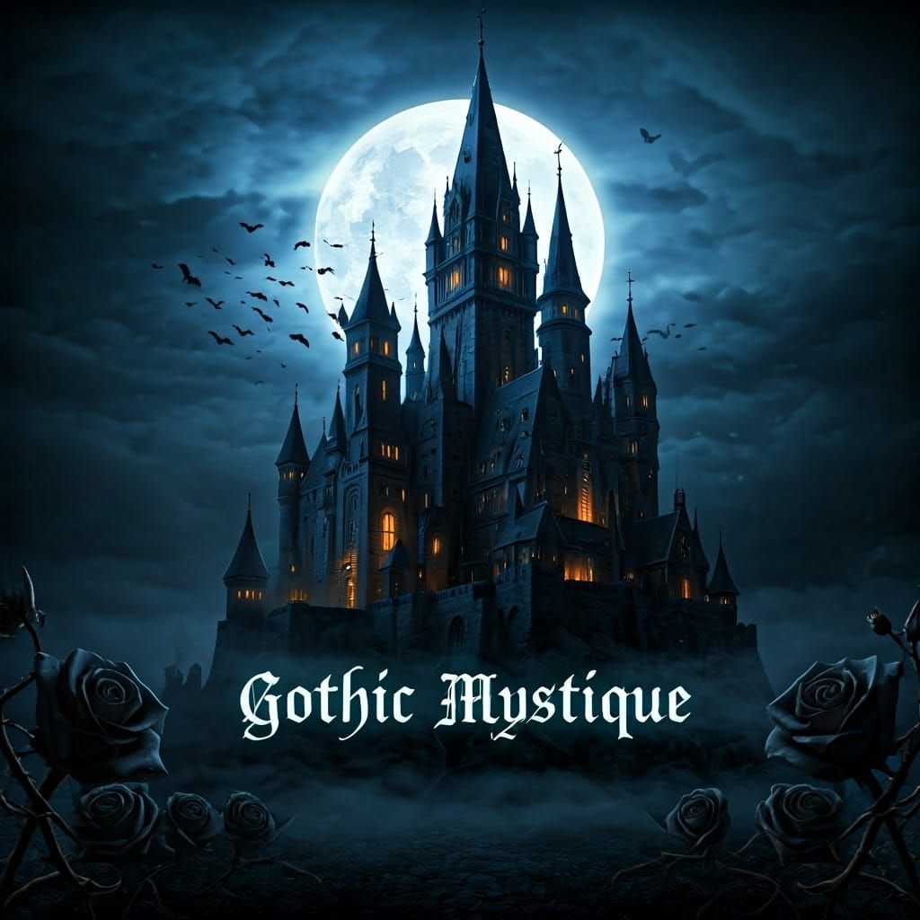 Shadowy Castle Under Moonlight in Gothic Style