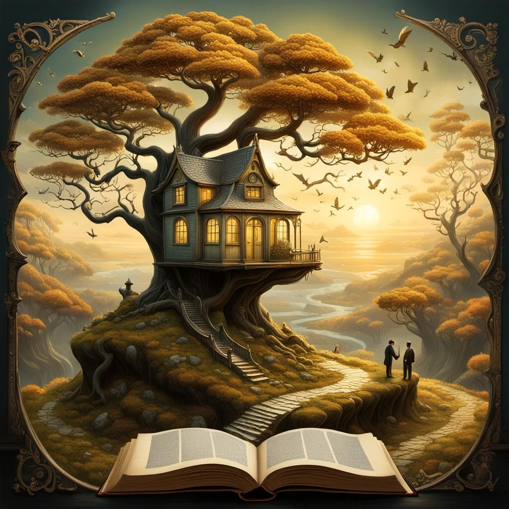 Fantastical Dreamland Portal on Antique Almanac Page