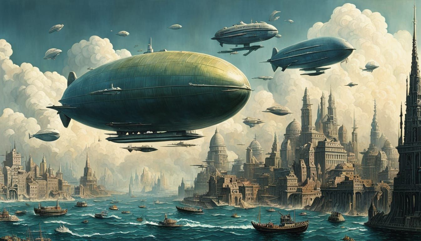 Retrofuturistic Zeppelin Crosses Atlantic Above Undersea Cit...