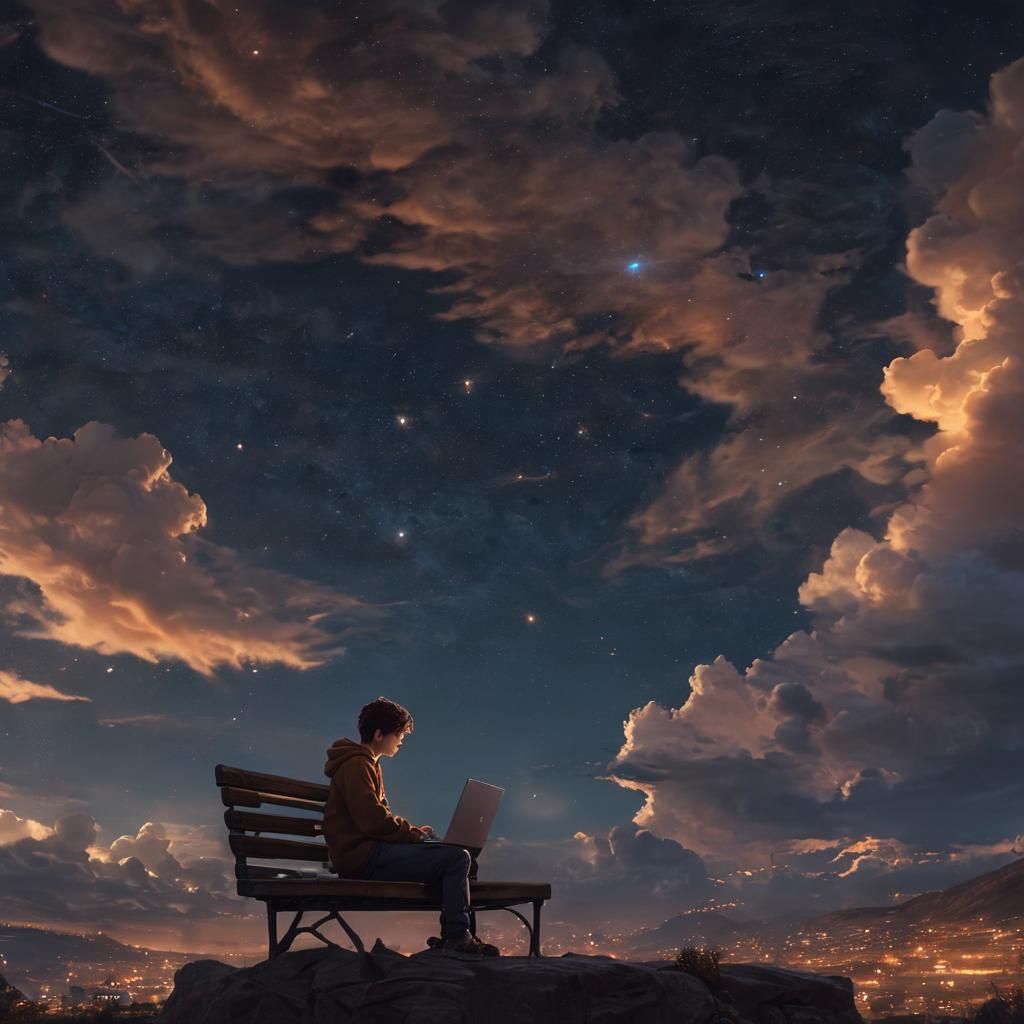 Boy Working Under Starry Sky: Fantasy Concept Art