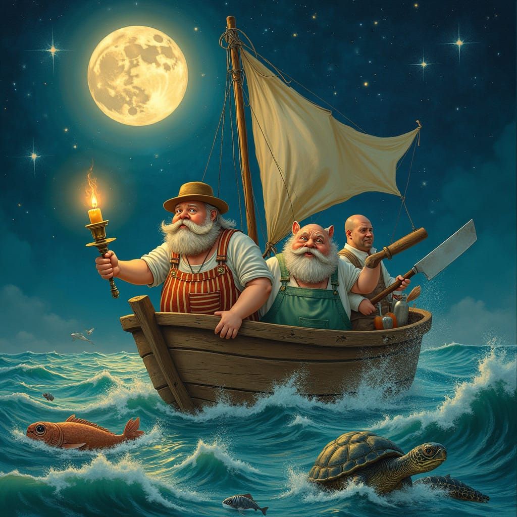 Three Men in a Tub, A Whimsical Scene of Friendship and Adve...