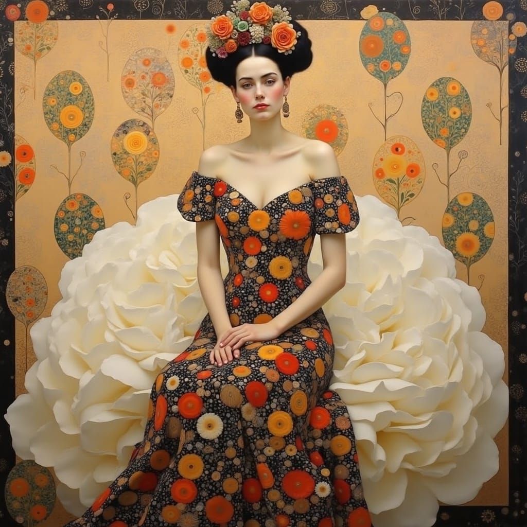 Frida Kahlo on Rose in Neo-Impressionist Style