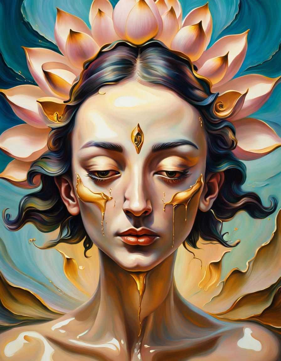 Surreal Lotus Flower Portrait in Salvador Dali Style