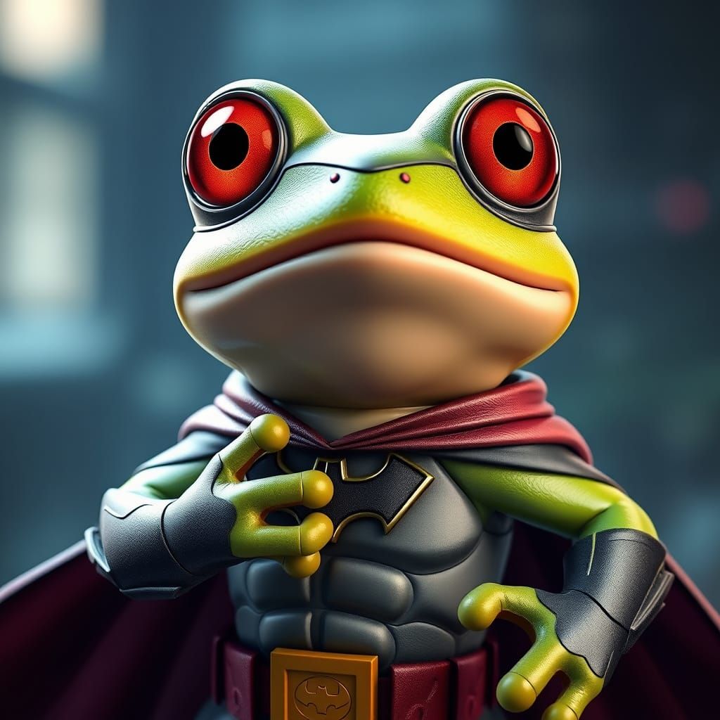 Frog Cosplaying Batman in Stylized 3D Anime Art