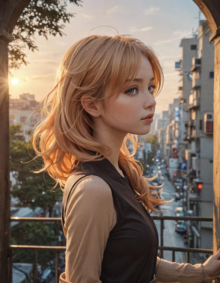 Radiant Auburn Blonde in Anime Style