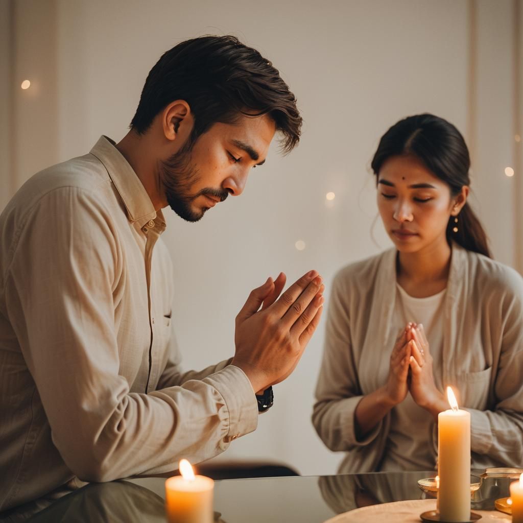 Intimate Portrait of Praying Couple by Candlelight