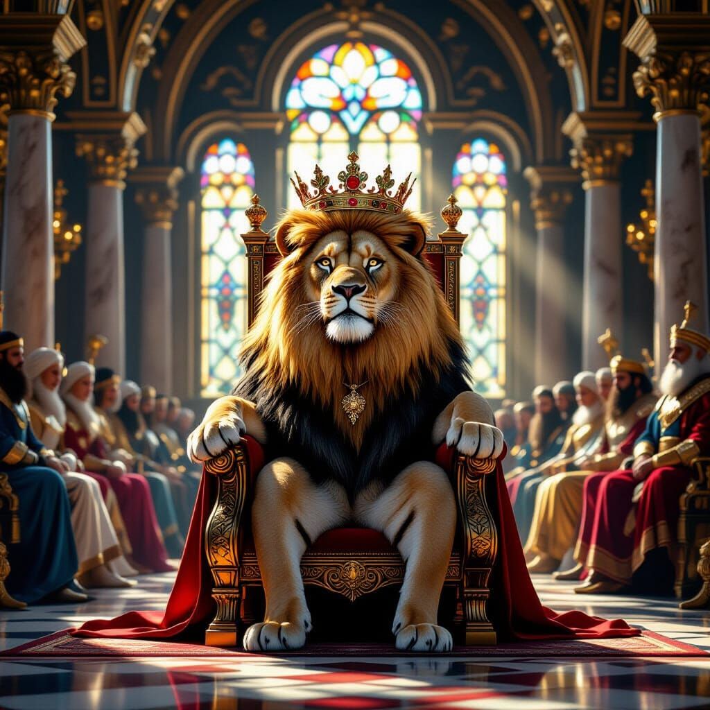 Majestic Lion King on Throne in Renaissance Style