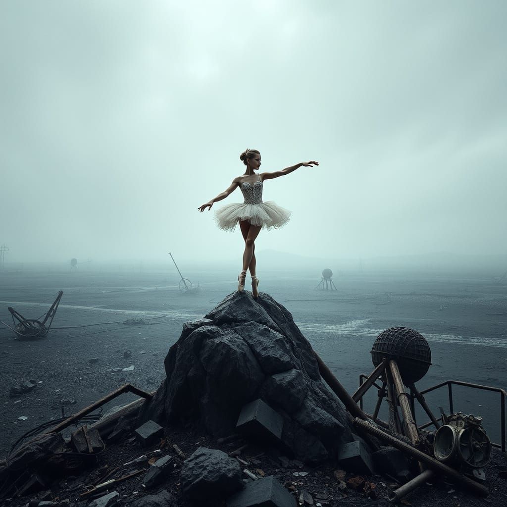 Ballerina Dances in a Desolate Wasteland Scene