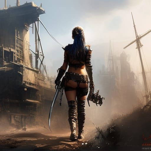 Futuristic Barbarian Woman in Apocalyptic Setting
