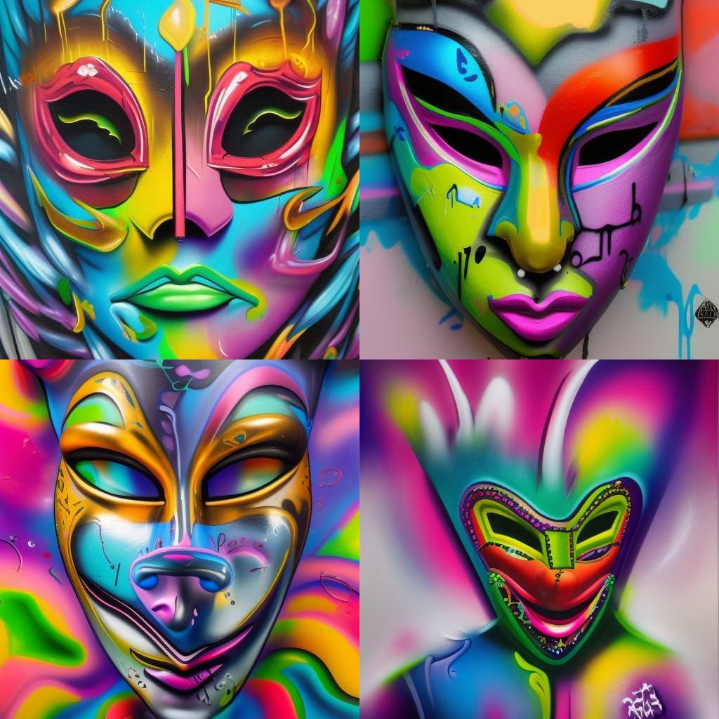 Colorful Graffiti Art of Mardi Gras Masks