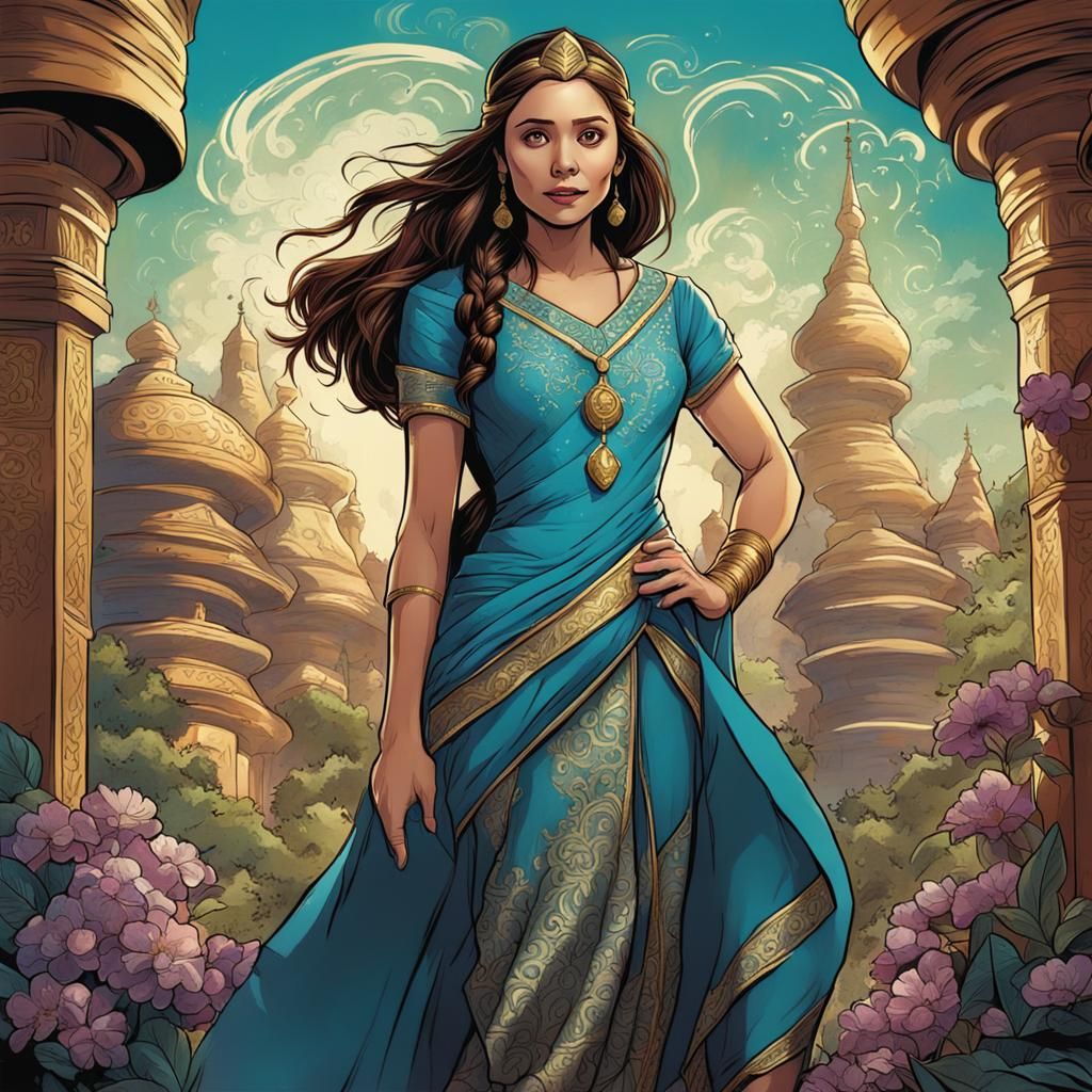 Elizabeth Olsen as Disney's Jasmine in Comic Art