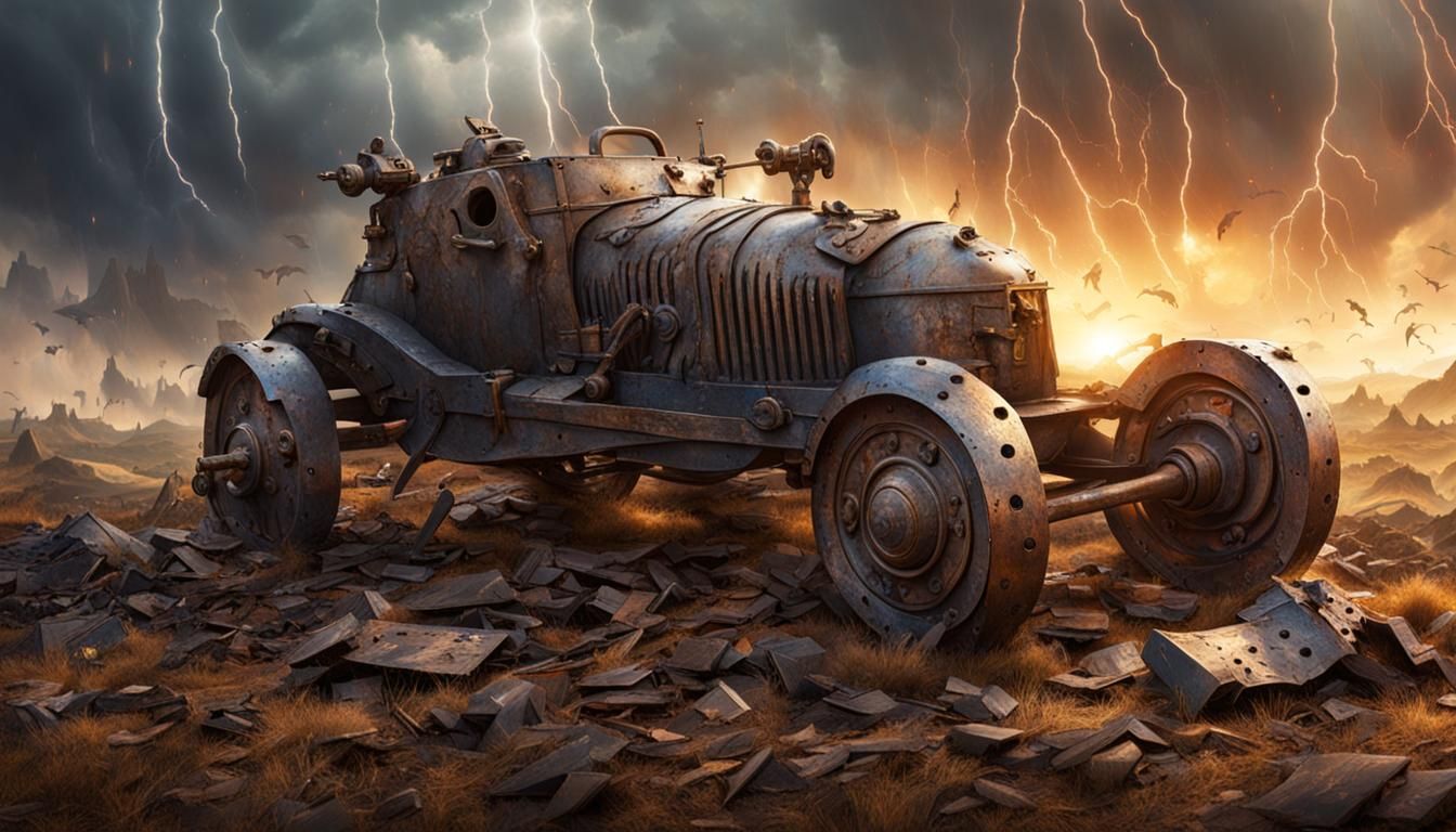 Hyperrealistic Broken Medieval Helmet on Battlefield