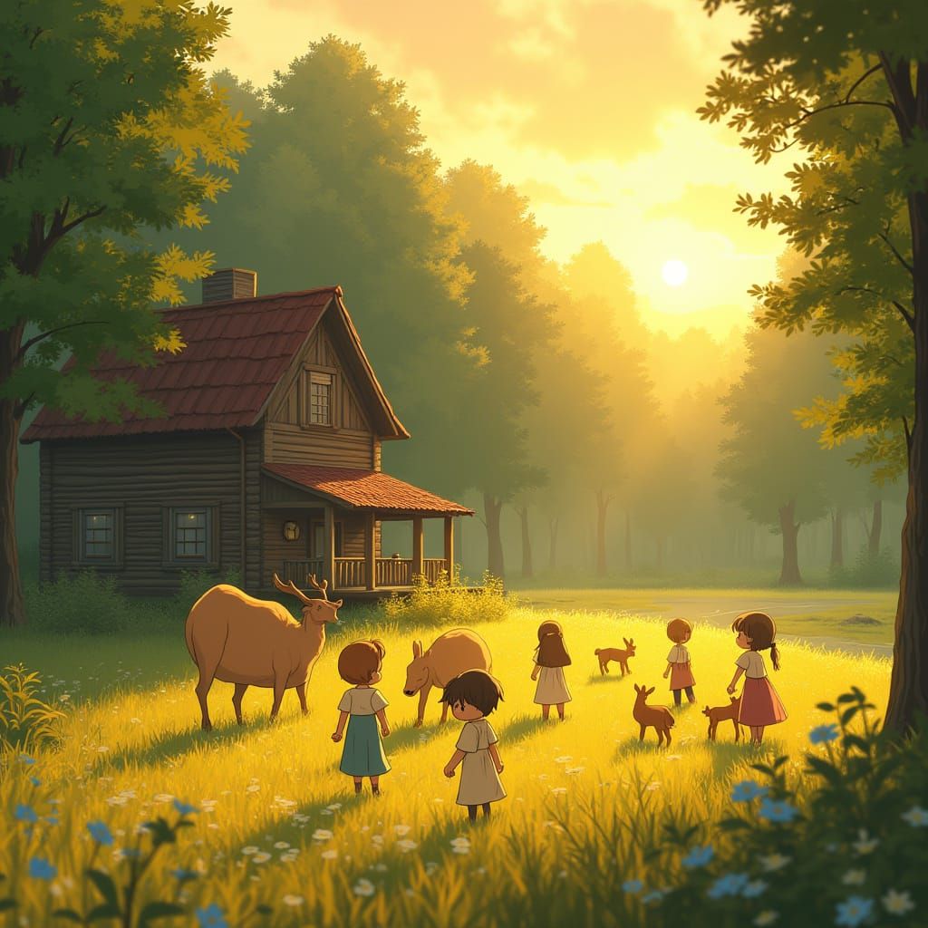 Peaceful Morning in an Ancient Golden Forest