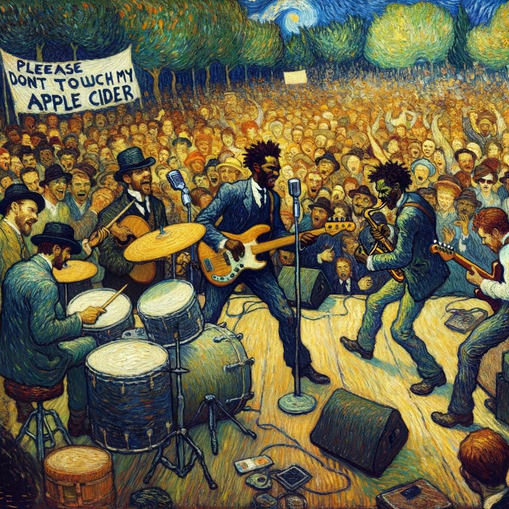 Post-Impressionist Concert Scene with Diverse Band