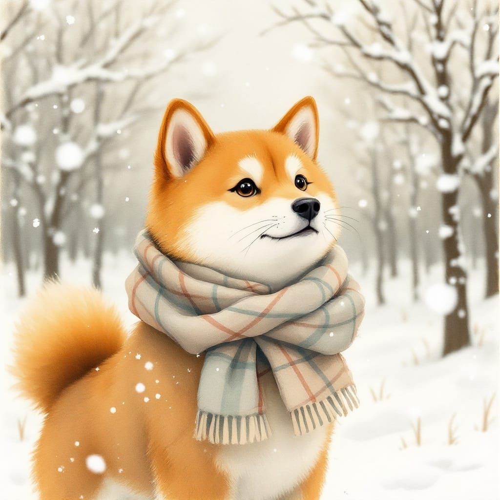 Serene Shiba Inu in Japanese Winter Wonderland