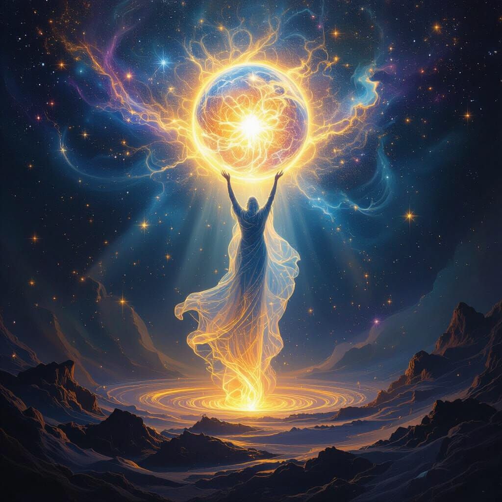 Ethereal Spirit Forms Earth from Cosmic Energy