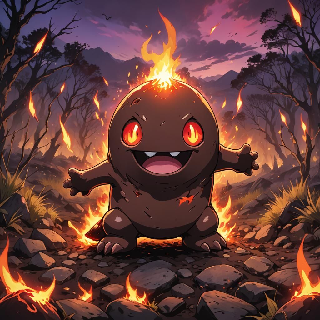 Demonic Diglett Portrait in Cel-Shaded Anime Style