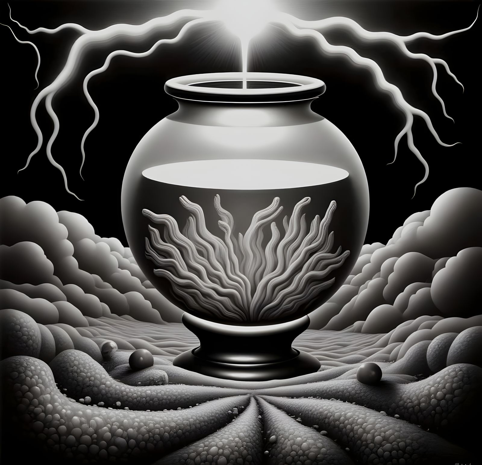 Electric Disco Fishbowl with Lightning in Retro Funk Style