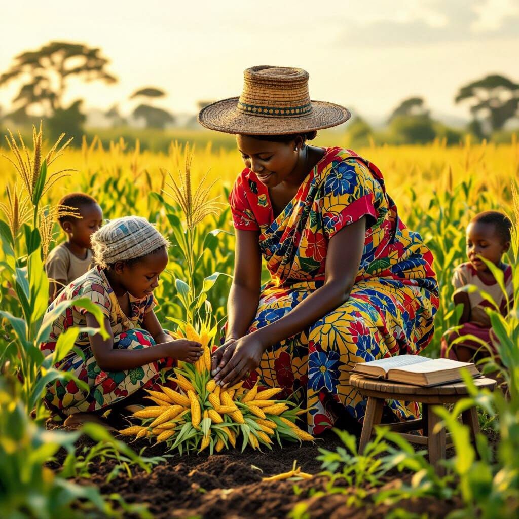 Malawian Woman Planting Maize in Golden Light