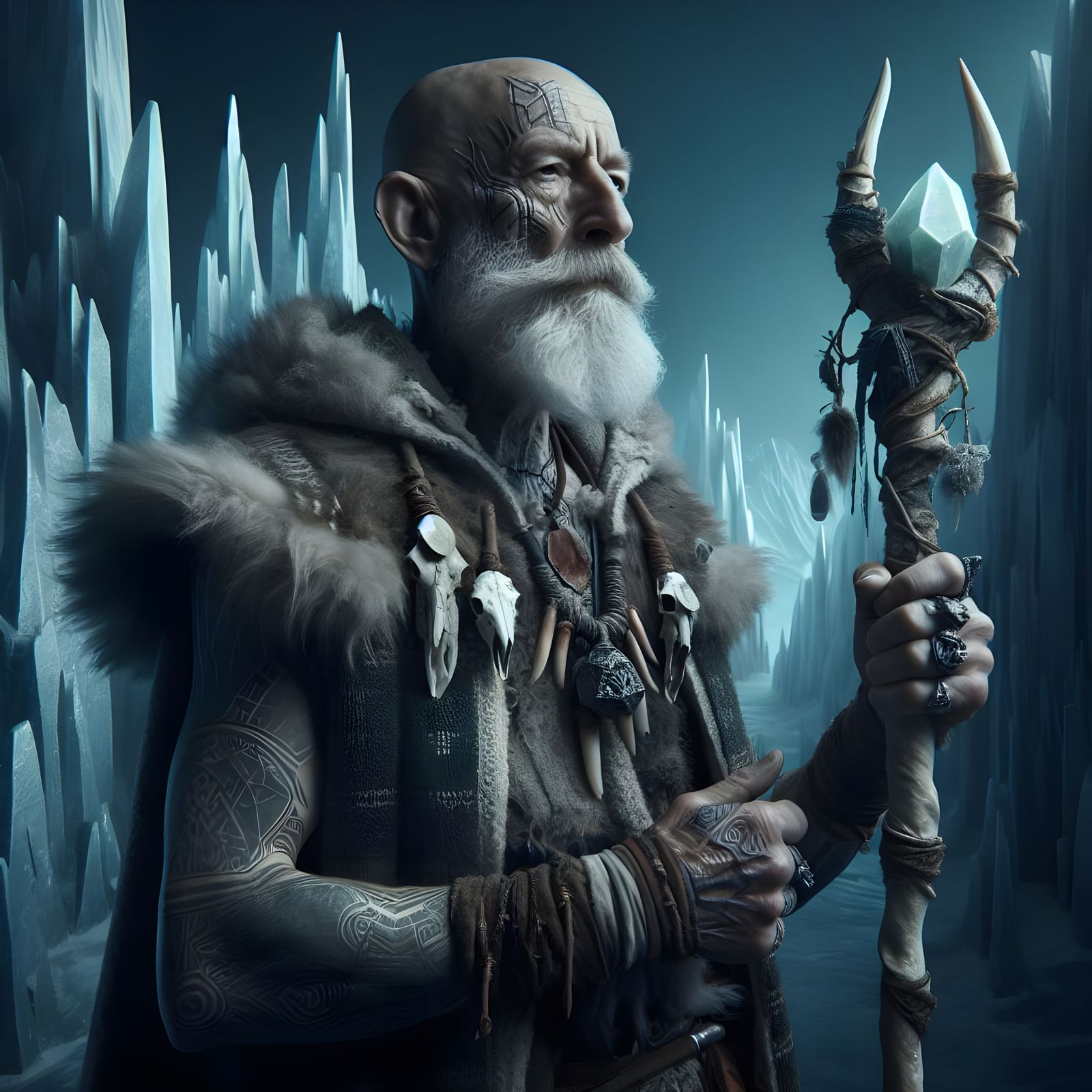 Viking Priest in Dark Fantasy Icy Landscape