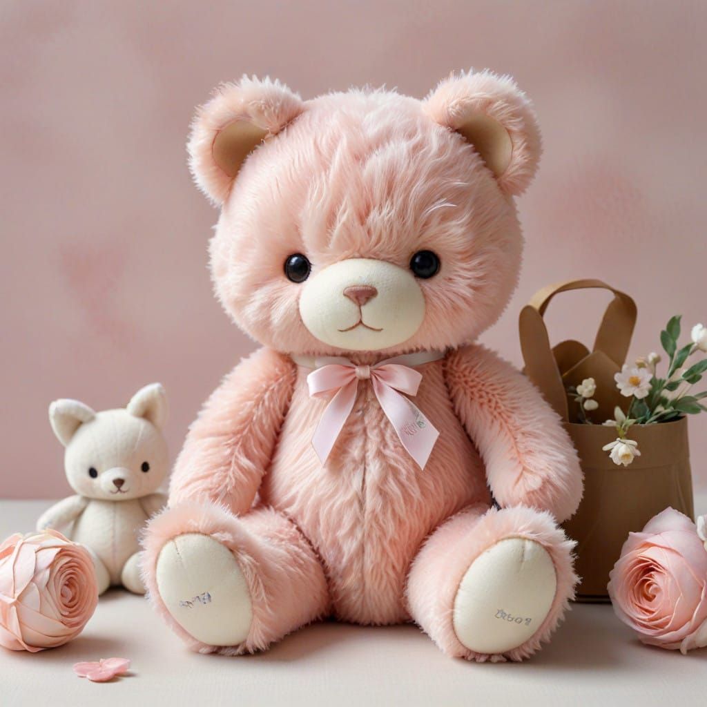 Cute Pink Teddy Bear in Delicate Watercolor Style