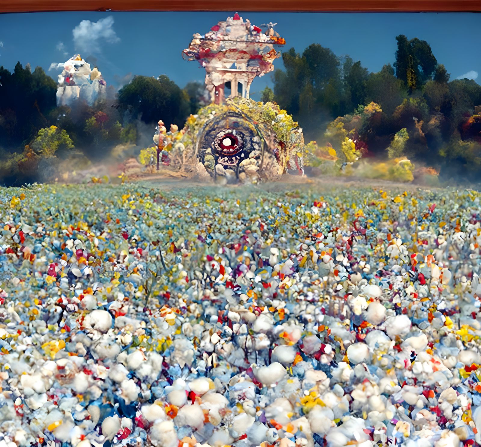 Surreal Cotton Field with Fantasy Elements in Digital Art