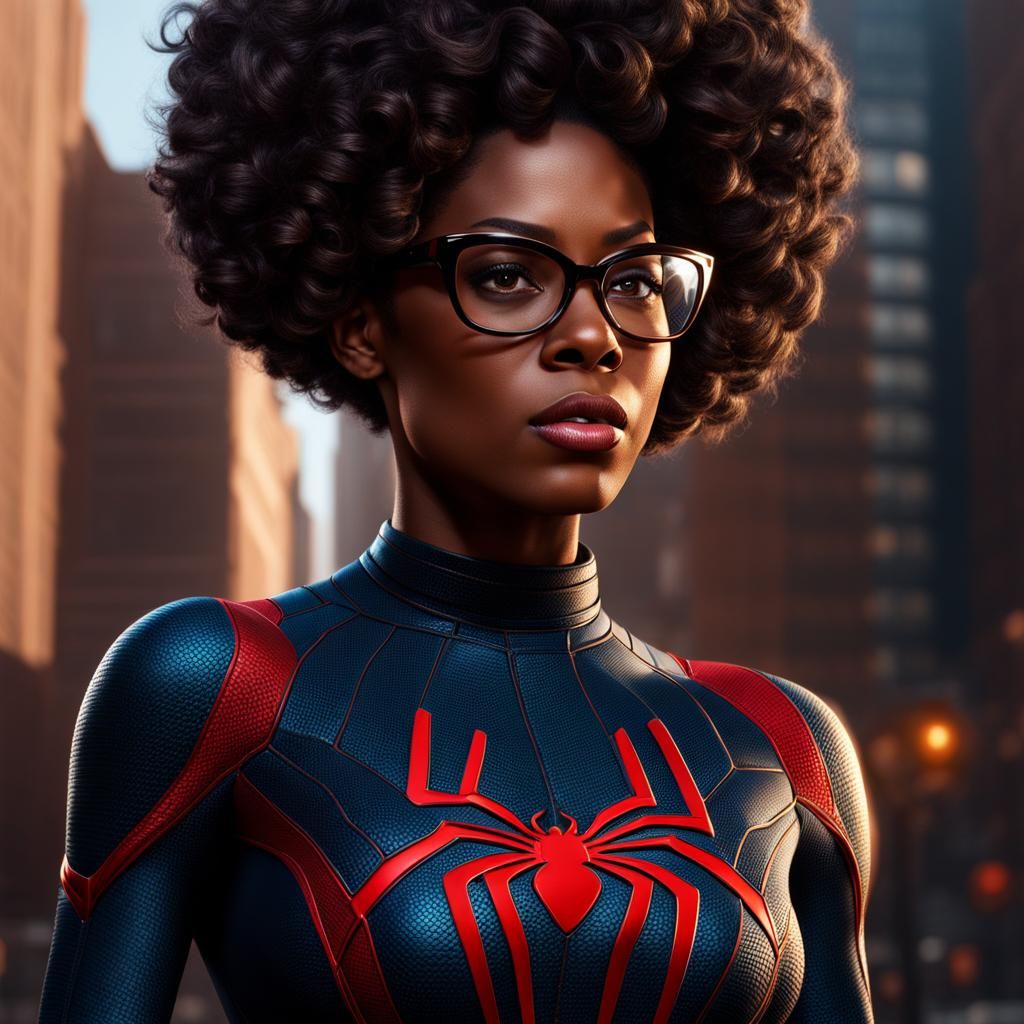 Hyperrealistic Black Female Spider-Man Portrait