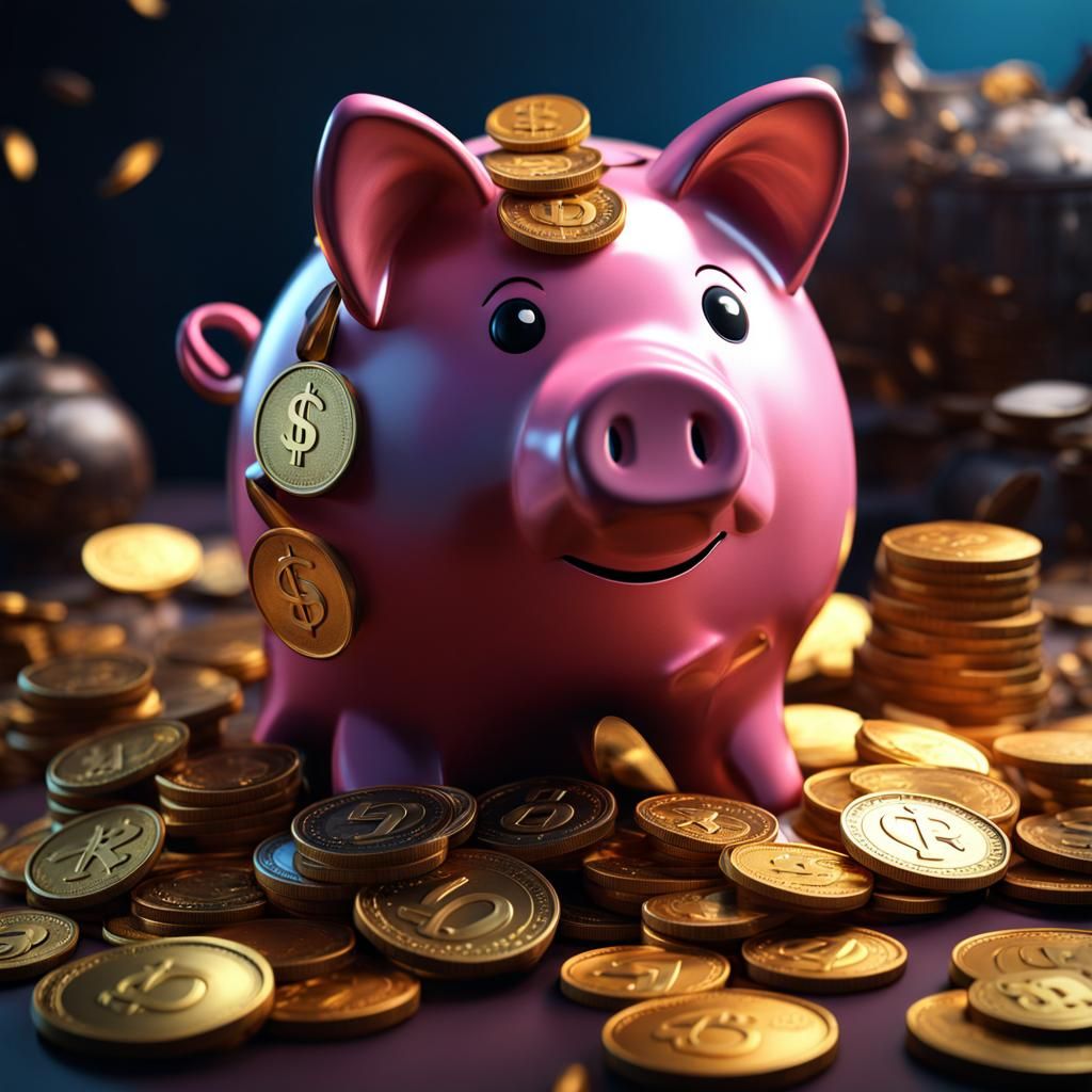 Piggy Bank Surrounded by Coins: Saving Money