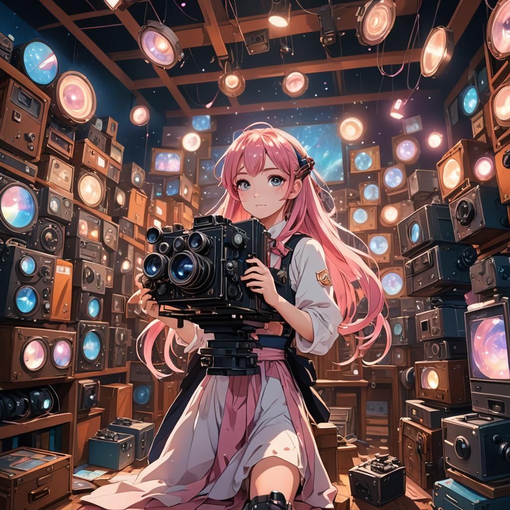 Anime Girl in Cinema Projection Room