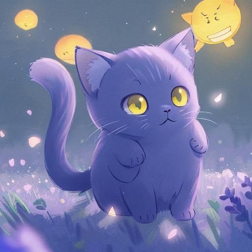 Cute Lavender Kitten in Anime Style