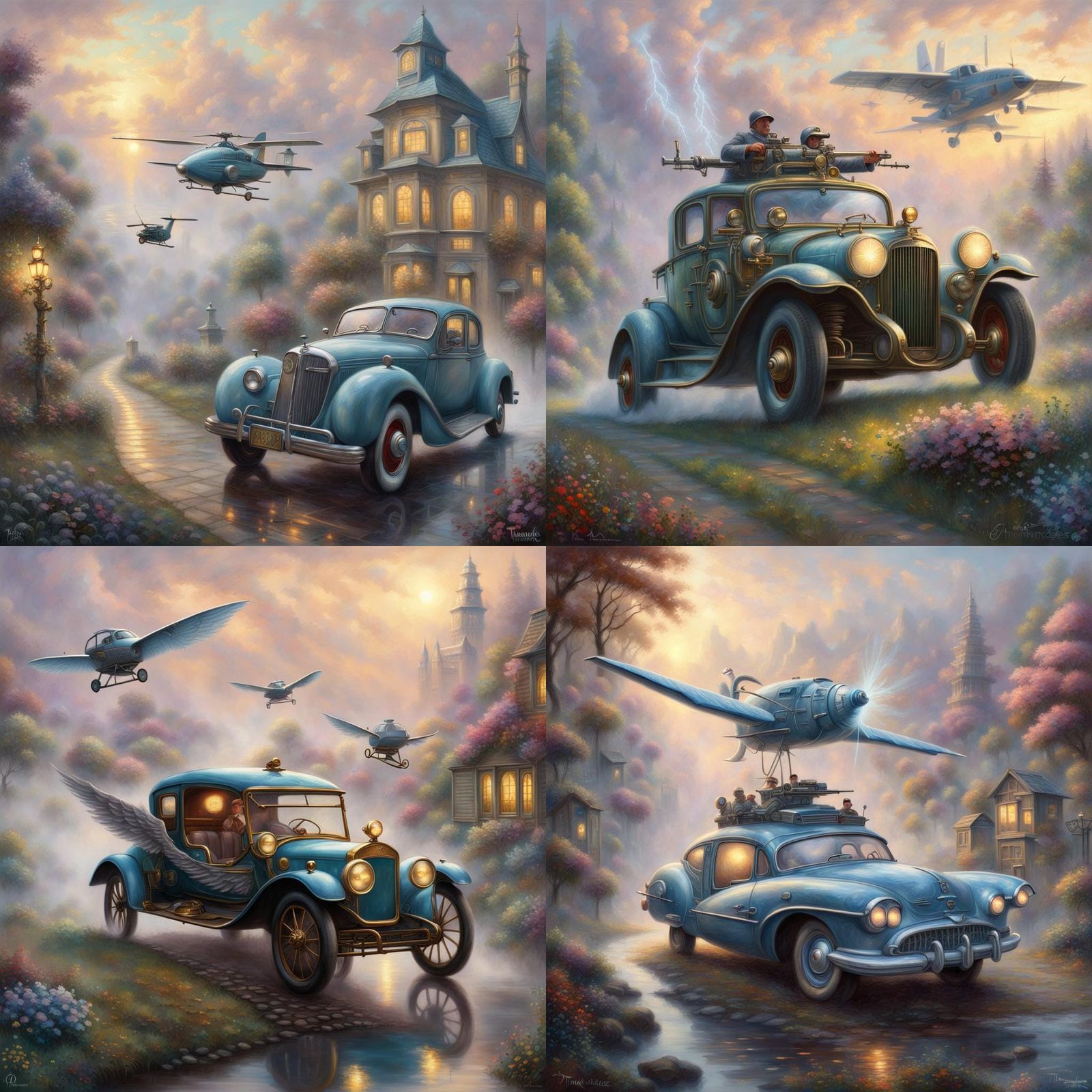 Flying Electric War Car in Ethereal Fantasy Style