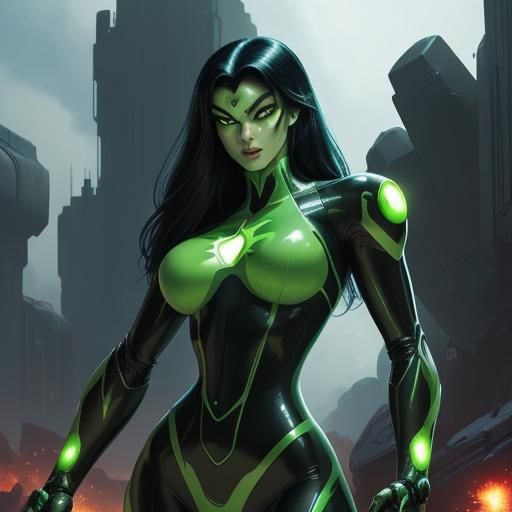 Shego in Mecha Suit with Green Flames: Comic Art