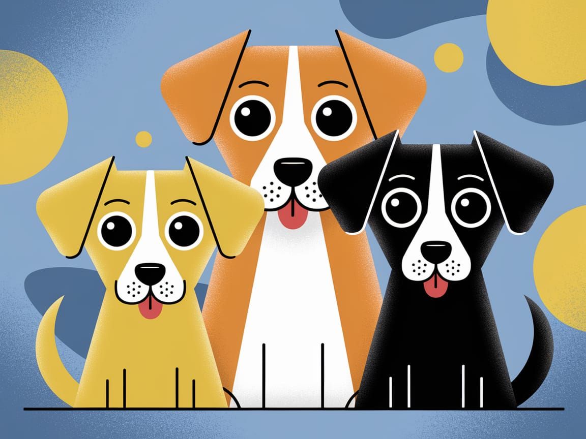 Stylized Dogs in Whimsical Blue Composition