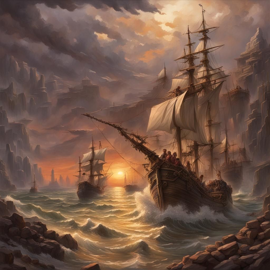 Boat Sails Beyond the Sunset Horizon